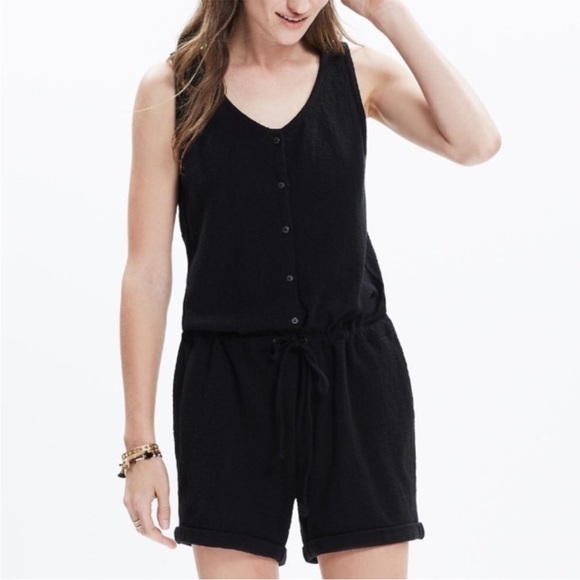 Madewell romper black sleeveless womens size small button front drawstring waist - Picture 6 of 6